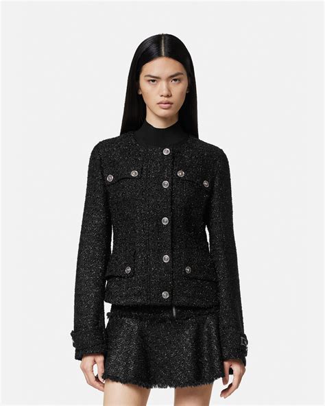 versace tweed jacket|Versace black leather jacket.